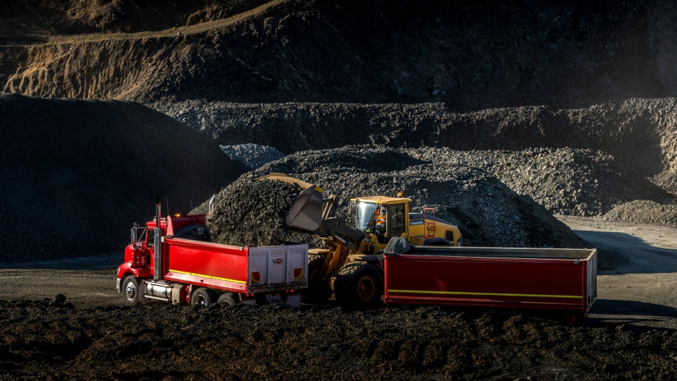 VDQ Red Truck Being Loaded at quarry